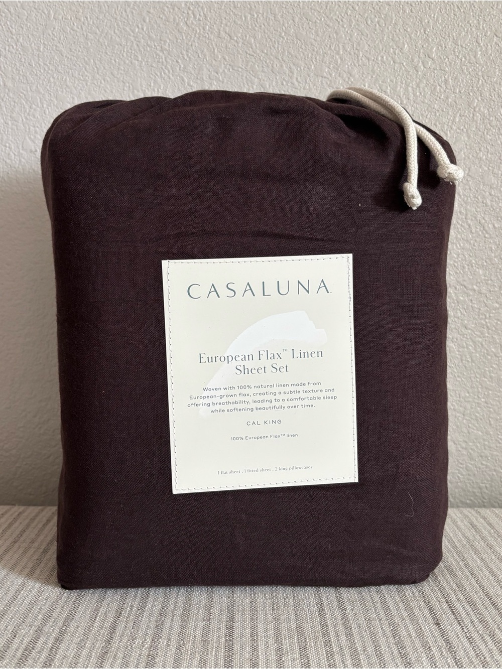 NWT California King 100% Linen Sheet Set Dark Fig - Casaluna
